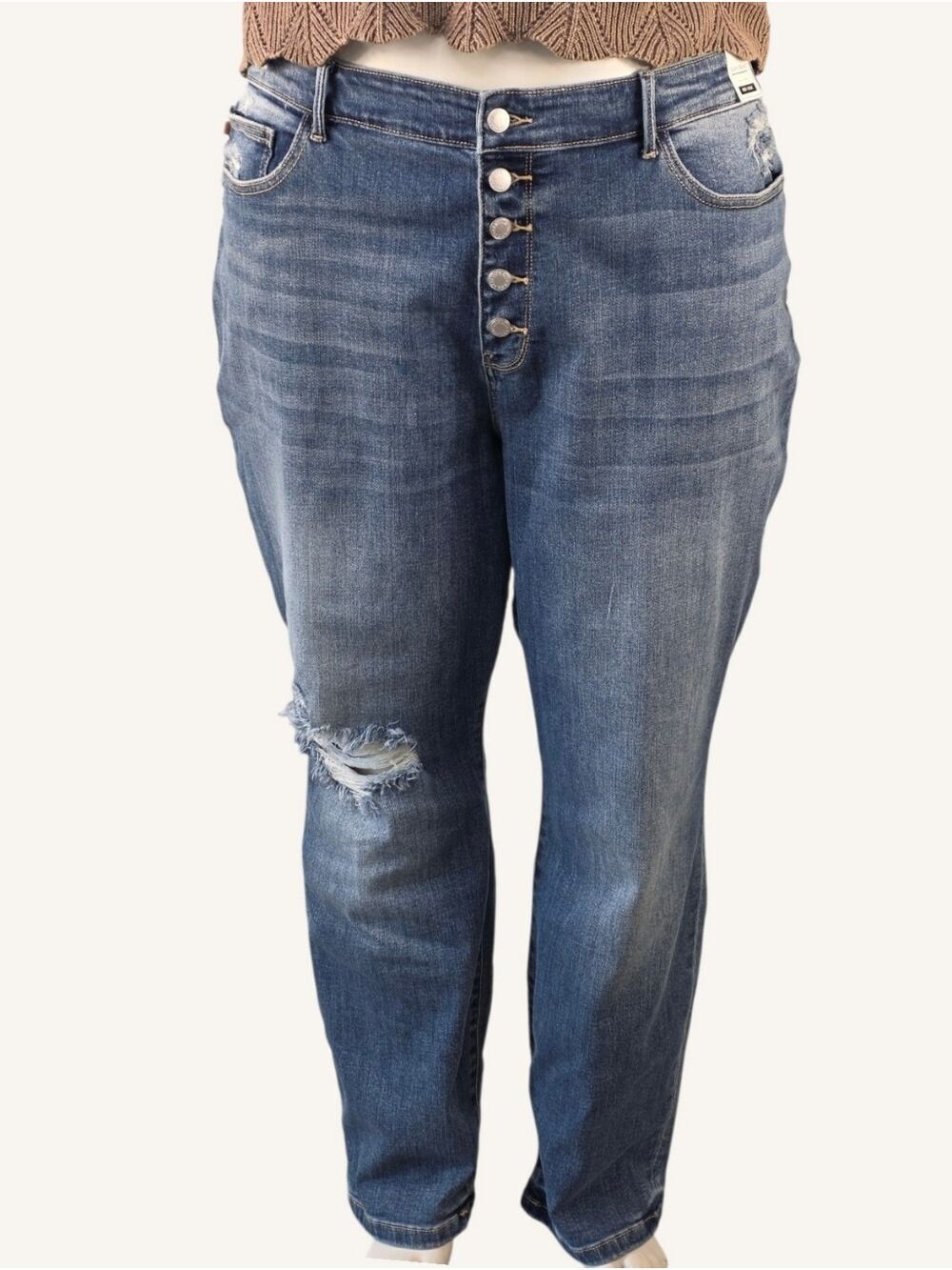 Judy Blue Theron 24W Mid Rise Distressed Boyfriend Button Fly Jeans NWT